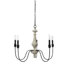 Hello Honey&reg; Robert Stevenson Lighting Magnolia 25" Matte Black 5-Light White Washed Wood and Metal Chandelier