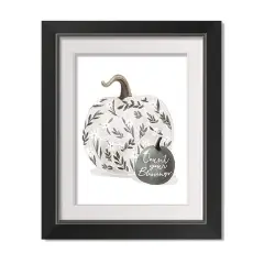 White Pumpkin Black Framed Print Wall Art