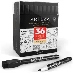 Arteza&reg; Black Fine Tip Magnetic Dry Erase Markers, 36ct.