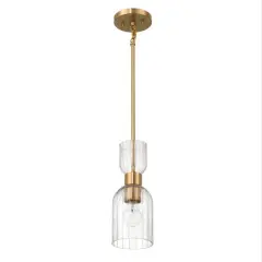 Hello Honey&reg; Josephine Brushed Gold Mid-Century Modern Metal & Clear Ribbed Glass Ceiling Light