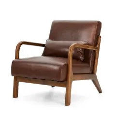 Glitzhome&reg; Mid-Century Faux Leather Accent Chair Brown