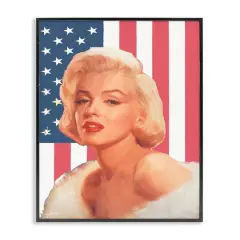 Stupell Industries Vintage Americana Icon Marilyn over US Flag Framed Giclee Art Black
