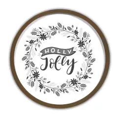 Holly Jolly Wreath Round Brown Framed Print Wall Art