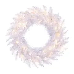 24" Pre-Lit Sparkle White Spruce Artificial Christmas Wreath, Warm White LED Lights