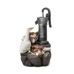Glitzhome&reg; 23.5" Duck Family Outdoor Fountain with LED Light