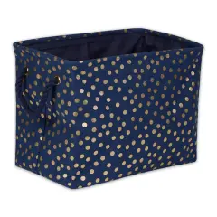 Medium Polyester Rectangle Bin With Gold Dots Nautical