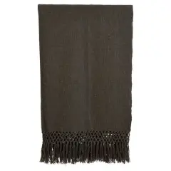 Hello Honey&reg; Charcoal Woven Cotton Throw Blanket with Crochet & Fringe