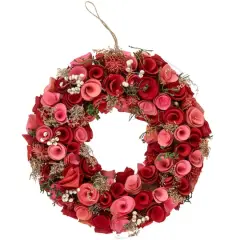 12" Pink & Red Flowers with White Berries & Twig Spring Wreath