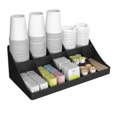 Mind Reader Black 11 Compartment Breakroom Coffee Condiment Organizer