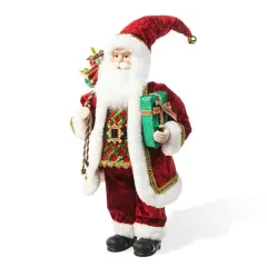 Glitzhome&reg; 18" Faux Fur Traditional Christmas Santa Figurine