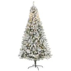 8ft. Pre-Lit Flocked Rock Springs Spruce Artificial Christmas Tree with Clear LED Lights