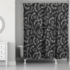 Swirly Leaves Shower Curtain Black