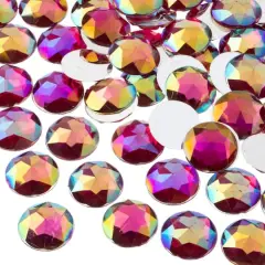 John Bead 16mm AB Acrylic Round Flat Back Rhinestones, 200ct. Fuchsia AB