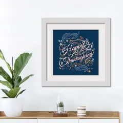 Navy Happy Thanksgiving Fall Print in White Frame