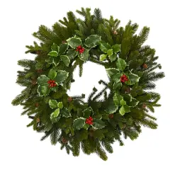 22" Pinecone & Holly Leaf Artificial Wreath