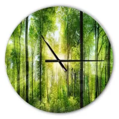 Designart Forest With Rays Of Sun Panorama Wall Clock