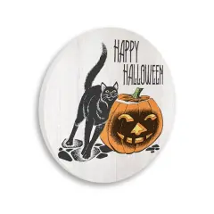 Stupell Industries Happy Halloween Pumpkin Cat Wall Plaque Art