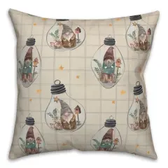 Cream & Gray Check Gnome Globe Pattern Throw Pillow