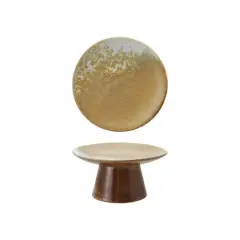Hello Honey Stoneware Food Pedestal with Reactive Glaze, Brown