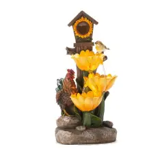 Glitzhome&reg; 28.5" Farmhouse Sunflowers & Birdhouse Outdoor Fountain