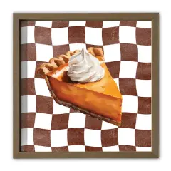 16" Brown Check Pumpkin Pie Square Framed Wall Art Brown Frame