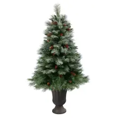 50" Unlit Snowed French Alps Mountain Pine Artificial Christmas Tree In Charcoal Planter