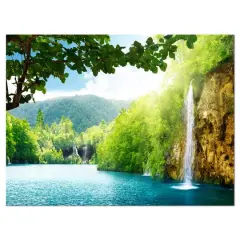 Designart - Waterfall in Deep Forest - Landscape Photography Canvas Art Print