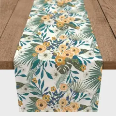 72" Tropical Floral Cotton Twill Runner White