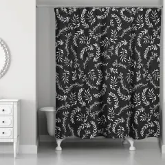 Swirly Leaves Shower Curtain Navy