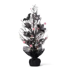 Glitzhome&reg; 20"H Lighted Black and Pink Halloween Berries Table Tree