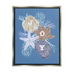 Stupell Industries Joy Nautical Holiday Seashells Framed Floater Canvas Wall Art Gray