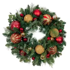 Village Lighting 24" Pre-Lit Christmas Classic Wreath, Clear LED Lights