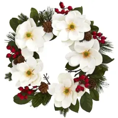 26" Magnolia, Pine & Berries Wreath