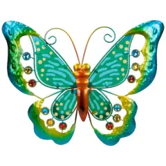 12" Green Metal Butterfly Outdoor Garden Wall Hanging