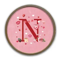 Valentine Things Monogram Round Brown Framed Print N