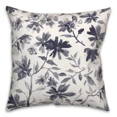 Delicate Floral Print Throw Pillow Navy
