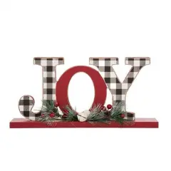 Glitzhome&reg; 11.5" Christmas Wooden Plaid JOY Tabletop D&eacute;cor