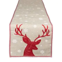 DII&reg; 108" Red Reindeer Embroidered Table Runner