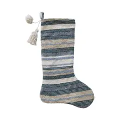 Hello Honey&reg; 20" Multicolor Fabric Stocking with Tufted Stripes, Sequins, Tassel & Pom Pom