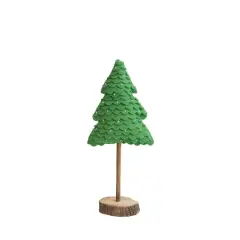 Hello Honey&reg; 13.5" Green Layered Handmade Wool Felt Tree with Beads & Wood Slice Base