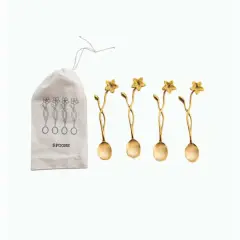 Hello Honey&reg; Farmhouse Brass Finish Spoons with Flower Handles in Drawstring Bag