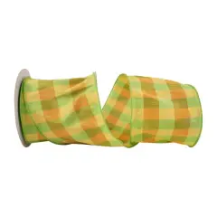JAM Paper 4" x 10yd. Citrus Dupioni Check Wired Ribbon