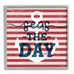 Stupell Industries Seas The Day Americana Anchor & Flag Phrase Framed Giclee Art Gray