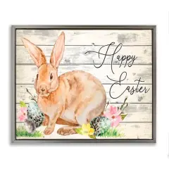 Stupell Industries Spring Floral Happy Easter Bunny Floater Framed Art Gray