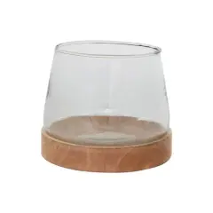 Hello Honey&reg; Glass Hurricane/Vase with Mango Wood Base
