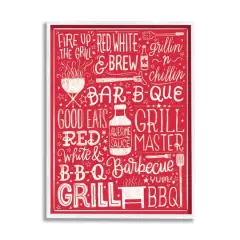 Stupell Industries Fire Up Grill Summer BBQ Phrases Red White Framed Wall Art