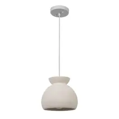 Hello Honey&reg; Sienna Matte White Boho Ceramic Ceiling Light with White Fabric Cord