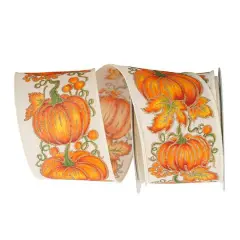 Reliant 2.5" x 10yd. Faux Linen Wired Pumpkin Row Ribbon