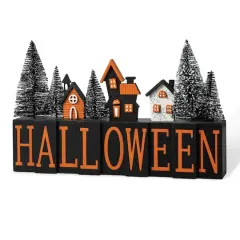 Glitzhome&reg; 14" Halloween Wood Haunted House Table Sign