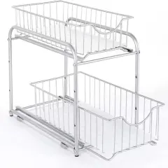 2-Tier Stackable Sliding Basket Cabinet Organizers, 2ct. Silver